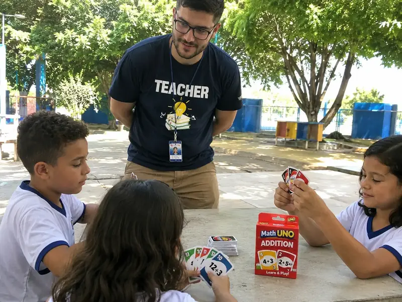 Parents and teachers playing Math UNO 4